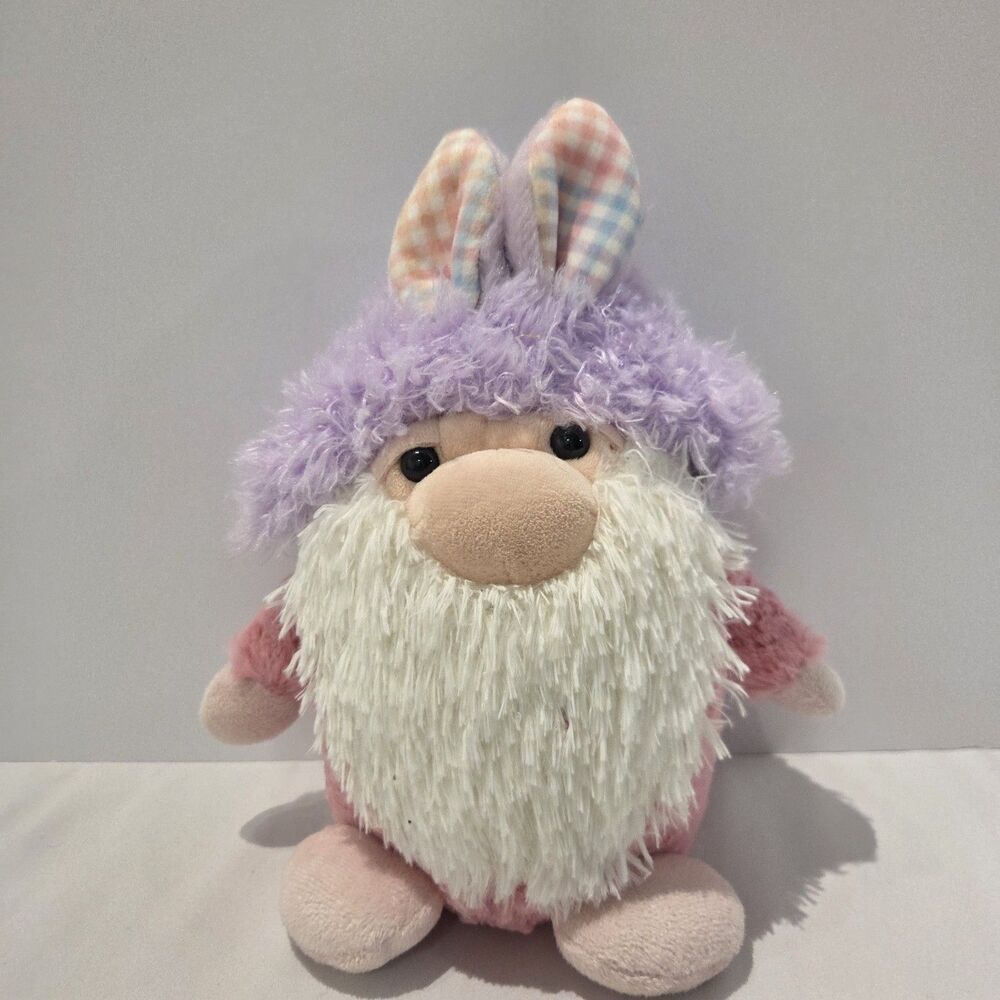 Aurora Purple Pink Gnome Plush Animal Bunny Plaid Ears 11" Pastel Easter
